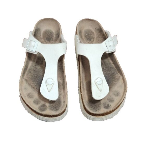 PapilliobyBirkenstock Gizeh Platform Sandals White Leather Cork Footbed Comfort - Picture 3 of 14